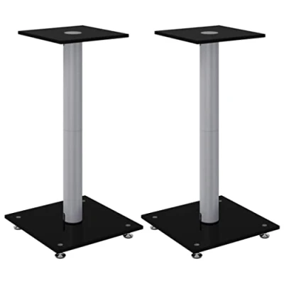 Afbeelding van vidaXL Luidsprekerstandaards 2 st 1 pijler gehard glas zwart en zilver