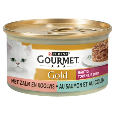 Afbeelding van Gourmet Gold Hartig Torentje Duo Kattenvoer Zalm Koolvis 85 g