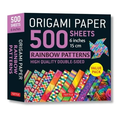 Afbeelding van Origami Paper 500 Sheets Rainbow Patterns 6 inch 15 cm Tuttle HighQuality DoubleSided Printed with 12 Different Designs Instructions for Projects Included
