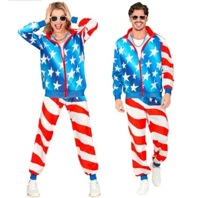 Afbeelding van Widmann Landen Thema Kostuum American Dream Team Retro Trainingspak Rood / Wit Blauw Small Carnavalskleding Verkleedkleding