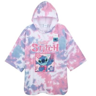 Afbeelding van Disney Stitch Badhanddoek voor kinderen, strandhanddoek met capuchon, jongeren, poncho, bad, strand of zwembad, reizen, roze/blauw, Stitch, 10 13 jaar