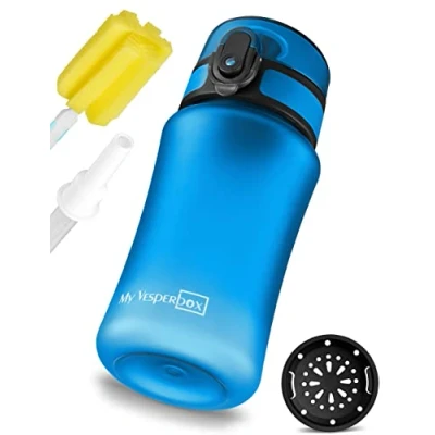 Afbeelding van Drinkfles voor kinderen, lekvrij, met rietje of zeef, 350 ml, 500 lichtgewicht Tritan waterfles, BPA vrij, kleuterschool, school en (blauw, ml)