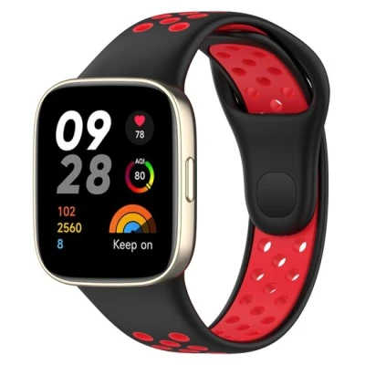 Afbeelding van Siliconen sportband Zwart met rood Xiaomi Redmi Watch 3