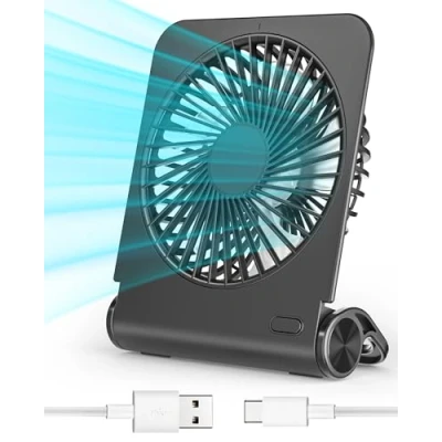 Afbeelding van Vankarr Stille USB ventilator met 4 windsnelheden, 30 dB, 220 graden verstelbaar, oplaadbare 2500 mAh batterij, voor kantoor, bibliotheek, reizen, camping, zwart