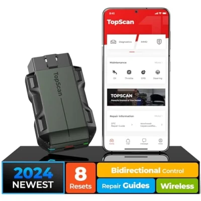 Image de TOPDON Topscan OBD2 Scanner Bluetooth, lecteur de code sans fil avec test actif, 8 réinitialisations, outil diagnostic voiture pour tous les systèmes, performance du véhicule