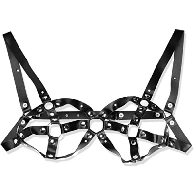 Afbeelding van Rimba Bondage Play Open riemen BH van echt leer