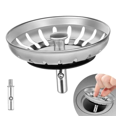 Afbeelding van M JINGMEI Spoelbakstop, universele gootsteenstop voor Britse gootsteen, reserve voedsel en haarvanger, roestvrij staal 304, gatdiameter 84 mm