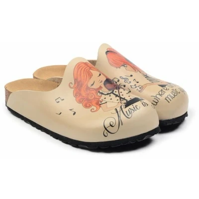Afbeelding van Goby Melody Muse Dames Clogs Handgemaakt Muziekprint Maat 37