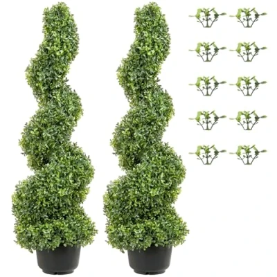 Image de VEVOR Buis Topiaire Artificiel 122 cm Extérieur en Spirale 2 Fausses Plantes PE 10 Feuilles Remplaçables avec Pot Sans Odeur pour Décoration Intérieur Jardin Terrasse Balcon Entrée