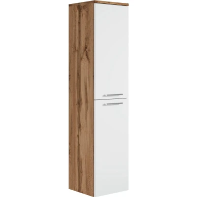 Afbeelding van Badplaats Badkamerkast Saturnus 35 x 130 cm Eiken met Wit Hangende Kolomkast Twee Deuren