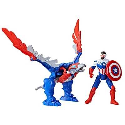 Image de Marvel Mech Strike Mechasaurs, figurine Captain America de 10 cm avec Redwing Mechasaur, jouet super héros