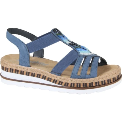 Afbeelding van Rieker V7909 12 Sandalen met sleehak, Dames, Maat: 38, Blue Kunststof