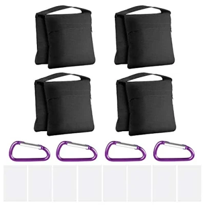 Afbeelding van Neewer Set van 4 robuuste zandzakken voor fotografie, ontwerp met gewichtstassen, fotostudio, videostudio, achtertuin, buiten, terras, sport, transparante polypropyleen tas en clips