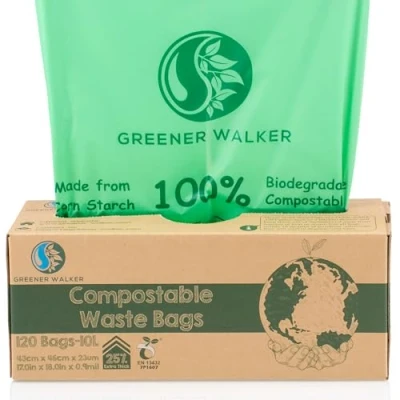 Afbeelding van GREENER WALKER 25% Dikker Composteerbaar 10L Afvalzakken voor Voedselafval, 120 Zakken Biologisch Afbreekbaar Keuken Vuilniszak met EN13432 en BPI Certificaat