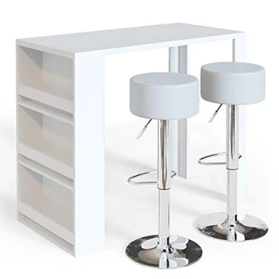 Afbeelding van Vicco Bartafel set , Wit, 57 x 117 cm met 2 barkrukken