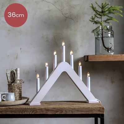 Afbeelding van Witte houten kandelaar Jarve met LED verlichting 36 cm