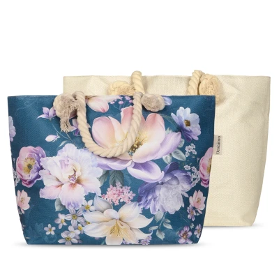 Afbeelding van Strandtas met Bloemenprint 43x60 cm Petrol Oeko Tex Gecertificeerd 100% Polyester Linnen