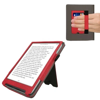 Afbeelding van kwmobile flip cover voor e reader geschikt Pocketbook InkPad 4 / Color 3 2 Vivlio Van imitatieleer en suède In rood donkergrijs