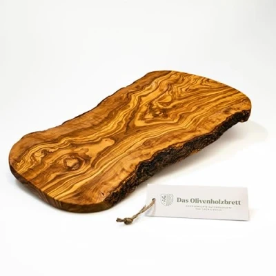 Afbeelding van Snijplank, olijfhout, natuurlijk gesneden, met rand, 40 cm