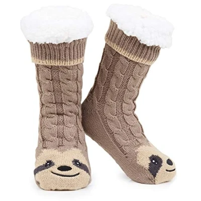 Afbeelding van Antislipsokken voor dames, winter, pantoffels, sokken, fantasiedieren, cadeau cocooning, eenheidsmaat 37 41, Luiaard bruin
