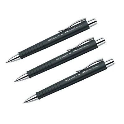 Afbeelding van Faber Castell POLY BALL 241199 Balpen, 3 stuks, 0,5 mm, ergonomische driehoekige vorm, antislip behuizing, met metalen clip, onuitwisbaar, zwart