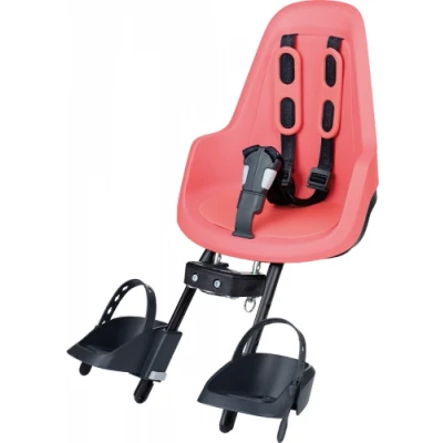 Afbeelding van BOBIKE 8012000024 One mini voorstoel voor fietsen met wielen van 26 tot 29 inch, geschikt kinderen een maximaal gewicht 15 kg, verankering in de stuurbuis flamingo