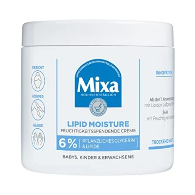 Afbeelding van Mixa lipide vochtinbrengende crème met 6% lipiden en plantaardige glycerine voor droge huid, gezichts , lichaams handverzorging, het hele gezin, crème, 400