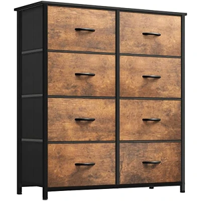 Afbeelding van YITAHOME Commode met 8 laden voor slaapkamer, stoffen commode, opbergladen handgrepen, metalen frame woonkamer, hal, kinderkamer, rustiek bruin