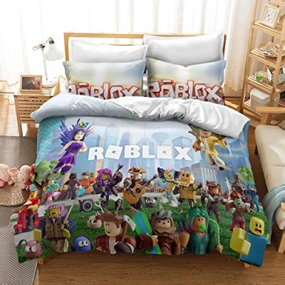 Afbeelding van NICHIYO Roblox Driedelige beddengoedset met dekbedovertrek en kussensloop, microvezel, 3D digitale print (20, single 135 x 200 cm)