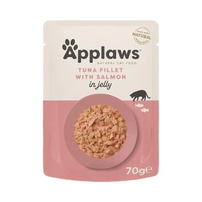 Afbeelding van 16x70g Tonijn met Zalm in Gelei Applaws Kattenvoer Maaltijdzakjes