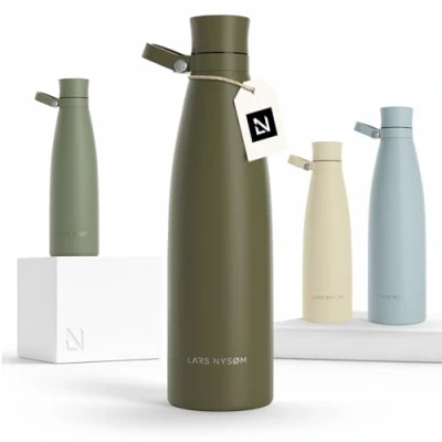 Afbeelding van LARS NYSØM &#039;Nåde&#039; Roestvrijstalen drinkfles 1000ml BPA vrije geïsoleerde waterfles 1,00 Liter Capulet Olive