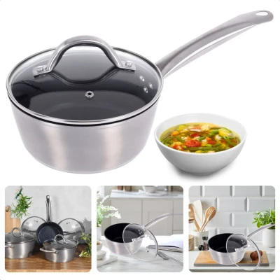 Afbeelding van Cheqo® Steelpan met Deksel Kookpan Ø18cm Gesmeed Aluminium Hoogte 9cm Dikte 3mm Gewicht 1.0kg Inclusief Glazen Gas, Elektrisch, Keramisch, Inductie, Halogeen Vaatwasserbestendig
