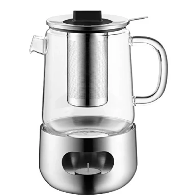 Afbeelding van WMF SensiTea Theepot met fornuis, 3 delig, Cromargan roestvrij staal, 1,3 l glazen kan, zeef en kooktoestel, vaatwasmachinebestendig