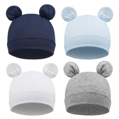 Afbeelding van DRESHOW Babymuts voor pasgeborenen, peuters, zacht, schattig, gebreid, baby&#039;s, jongens, kinderen, mutsen, 4 Pack Bear Ears: Set 27