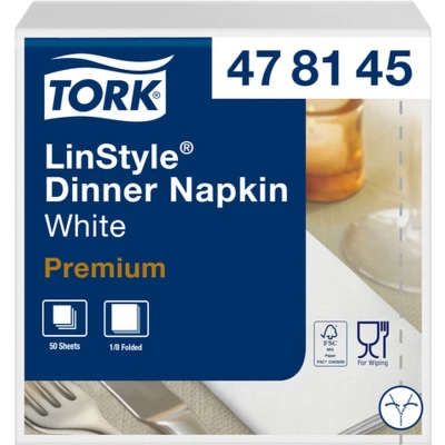 Afbeelding van Dinnerservetten Tork Premium LinStyle® 1/8 gevouwen 1 laags 50 st wit 478145