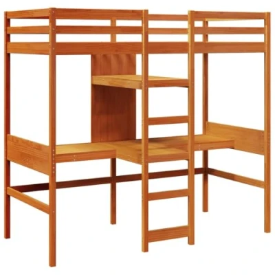 Afbeelding van vidaXL Hoogslaper met bureau en schappen grenenhout wasbruin 90x200cm
