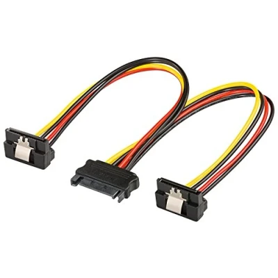 Afbeelding van SATA (m) 2x (v) haaks met metalen klem voeding splitter 0,20 meter