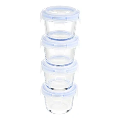 Afbeelding van Amazon Basics ABL001 Voedselcontainers, glas, 150 ml, transparant met blauwe deksels