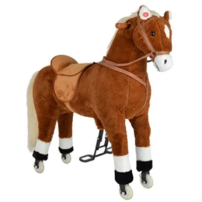 Afbeelding van Pink Papaya XXL Rijpaard op Wielen Amigo 90 cm Speelpaard, Rijdend Hobbelpaard, Speelgoed Pluchen Paard om te Zitten met Geluiden