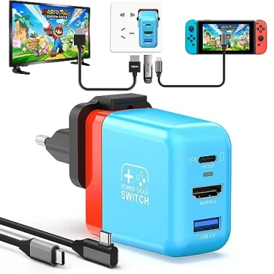 Afbeelding van RREAKA Switch Dock voor Nintendo OLED, 3 in 1 tv adapter met HDMI 4K 60Hz, USB 2.0 poort, 30W type C oplader, draagbaar dockingstation Samsung Dex S24, MacBook