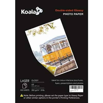 Afbeelding van KOALA Dubbelzijdig glanzend fotopapier voor laserprinters, A4, 200 g/m², 100 vellen. Geschikt het afdrukken van foto&#039;s, brochures, certificaten, boekjes, flyers, kalenders, kaarten