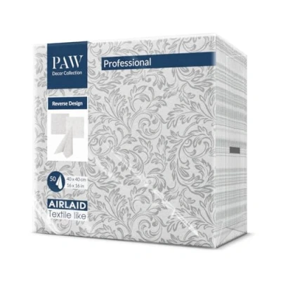 Afbeelding van PAW Papieren servet Airlaid (40 x 40 cm) I 50 stuks Ideaal voor Bruiloft, Doop, Communie, Verjaardag Tafeldecoratie met Achtermotief Omgekeerde Barok Studie Zilver