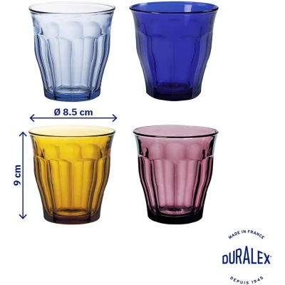 Afbeelding van Duralex® set van 4 geharde glazen 25 cl (vermeil/marijn/saffier/pruim) Le Picardie® collectie, elegant en veelzijdig