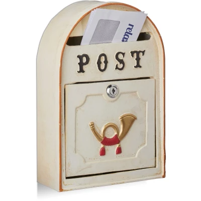 Afbeelding van Relaxdays brievenbus antieke posthoorn wandbrievenbus Western stijl metaal beige