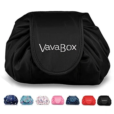 Afbeelding van Lazy make uptas met trekkoord, grote capaciteit, waterdicht, draagbaar, uptas, opbergtas voor dames en meisjes, Flamingo roze, zwart