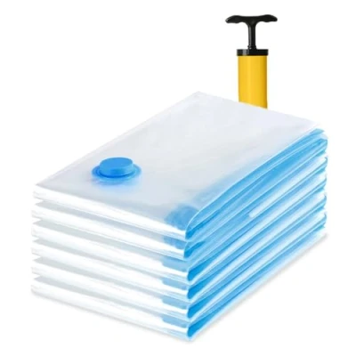 Afbeelding van Diboniur 5 stuks vacuümzakken voor kleding, 80 x 60 cm, vacuümzakken, met handpomp, herbruikbare dekbedden, dekens, kussens, reizen, reizen
