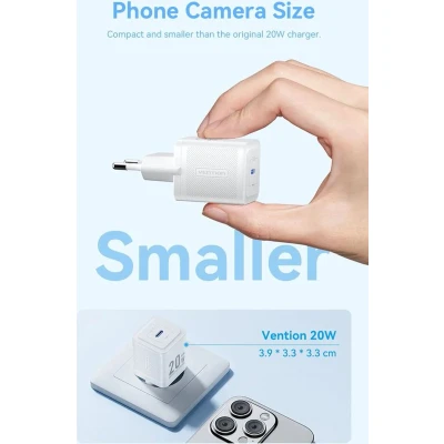 Afbeelding van Vention 1 Port USB C Gan Charger 20W with to Lighting Cable 1M EU Plug White