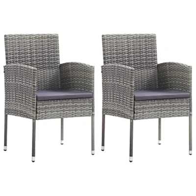 Afbeelding van Tuinstoelen 2 st met donkergrijze kussens poly rattan grijs