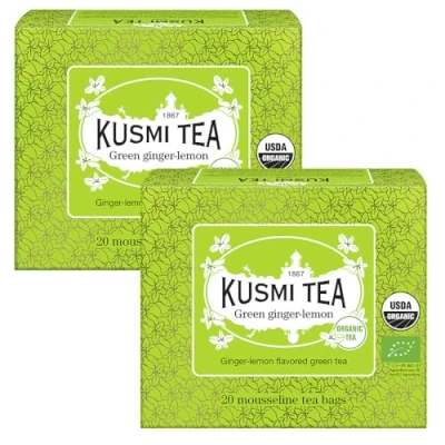 Afbeelding van Kusmi Tea Biologische groene thee gember citroen Set van 2 blikjes mix met en Warm proeven of ijsthee x 20 theezakjes