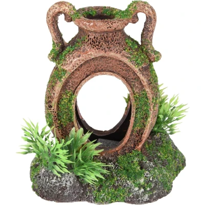 Afbeelding van Aquarium decoratie Moza kruik + plant 10 x 7 11 cm